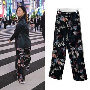 H&M High Waisted Wide Leg Floral Bird Print Pants 6